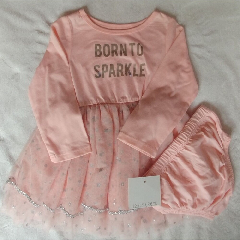 dress New 18 month Falls Creek baby girl long sleeve pink ballerina with bottoms